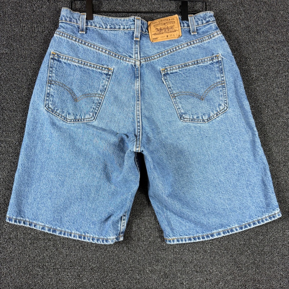 Vintage Levis 560 Loose Fit Denim Shorts Mens 33 Blue Made in USA White Tab 90s